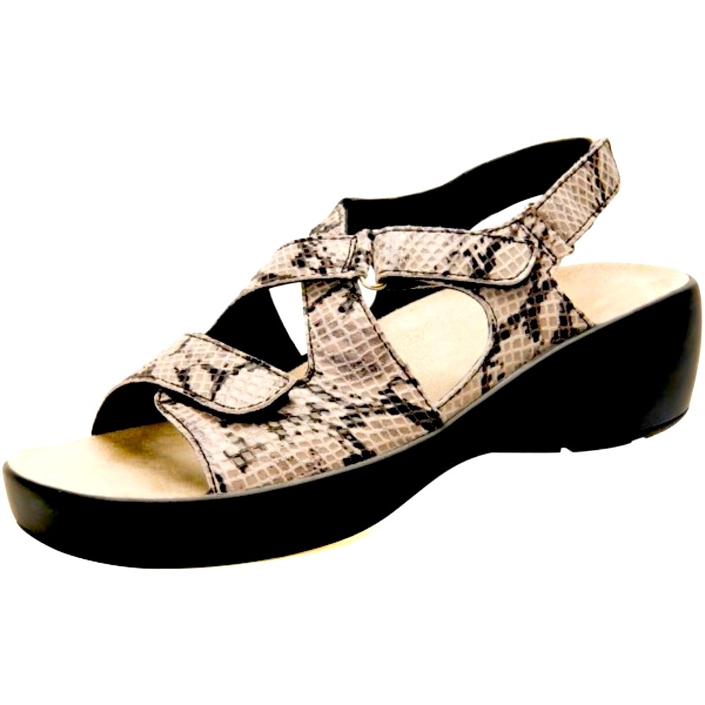 Drew Abby 9.5 Wide snakeskin print black taupe adjustable orthotic sandals EUC